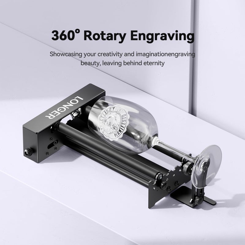 LONGER Laser Engraver Rotary Roller with Bracket, Y-Axis Rotary Roller 360° Rotation for Laser Engraver Engraving Cylindrical Objects Tumblers Cans Cups Bottles, Compatible with 99% of Laser Engraver - Image 4